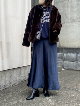 「スウエット」｜「アイテム（その他アウター）」を使った、Ri!さん（レディース・159cm）の冬コーディネート