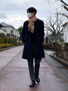 「アイテム（チェスターコート）」を使った、takamitsu suzukiさん（メンズ・179cm）の冬コーディネート