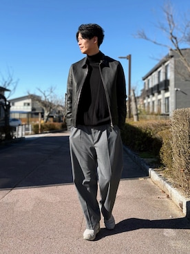 「アイテム（ライダースジャケット）」を使った、takamitsu suzukiさん（メンズ・179cm）の冬コーディネート