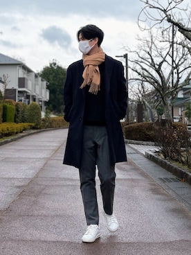 「アイテム（チェスターコート）」を使った、takamitsu suzukiさん（メンズ・179cm）の冬コーディネート