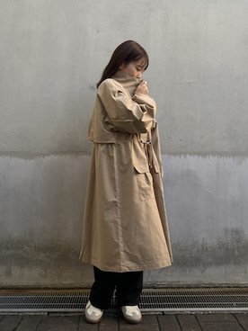 「アイテム（ノーカラーコート、ブラウン系）」を使った、iamseeeinashiさん（レディース・147cm）の秋コーディネート