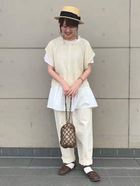 「Samansa Mos2（サマンサ モスモス）の前後着メッシュベスト（ベスト）」を使った、いまりさん（レディース・164cm）の夏コーディネート