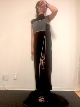 「ノースリーブ」｜「アイテム（ワンピース/ドレス、ブラック系）」を使った、みみこさん（レディース・162cm）の夏コーディネート