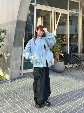 「水色」｜「アイテム（ブルゾン）」を使った、natsukoakahani さん（レディース・165cm）の冬コーディネート