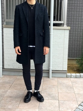 「KATHARINE HAMNETT LONDON （キャサリンハムネットロンドン）のアイテム（チェスターコート）」を使った、S24さん（メンズ・178cm）の秋コーディネート