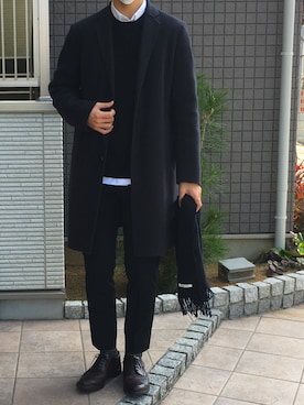 「TAKEO KIKUCHI（タケオキクチ）のアイテム（チェスターコート）」を使った、S24さん（メンズ・178cm）の冬コーディネート