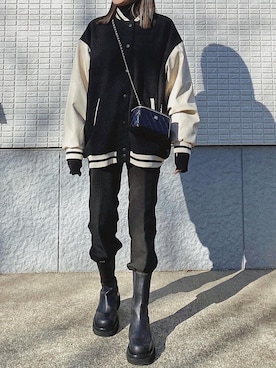 「H&M（エイチ・アンド・エム）のアイテム（スタジャン）」を使った、ycmさん（レディース・160cm）の冬コーディネート