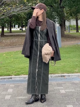 「アイテム（オールインワン・サロペット）」を使った、ycmさん（レディース・160cm）の秋コーディネート