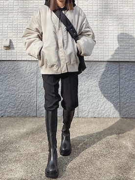 「ブーツイン」｜「アイテム（MA-1）」を使った、ycmさん（レディース・160cm）の冬コーディネート