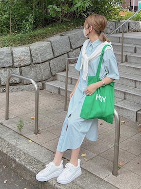 「真夏のアクティブスタイル」｜「アイテム（シャツワンピース）」を使った、ycmさん（レディース・160cm）の夏コーディネート