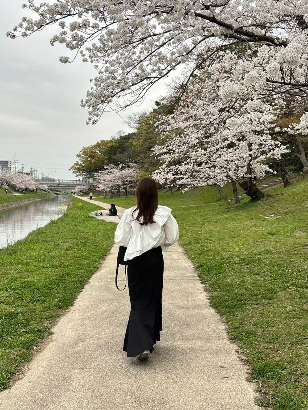 「大人可愛い、オトナカジュアル、大人ファッション、スニーカー、キレイめ、春服コーデ、outfit、ブラウス、白ブラウス、マーメイドスカート、春コーデ、春、休日スタイル、休日コーデ、お出かけコーデ」｜「Cla STEllaRのアイテム（シャツ/ブラウス、ホワイト系）」を使った、mayuさん（レディース・162cm）の春コーディネートの1枚目の写真