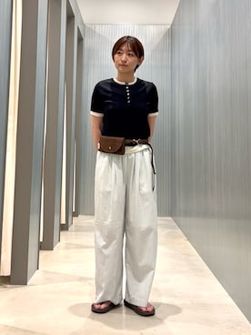 「SENSE OF PLACE by URBAN RESEARCH（センスオブプレイスバイアーバンリサーチ）のヘンリーネックレイヤードトップ(半袖)（Tシャツ/カットソー、ブラック系）」を使った、Ayaneさん（レディース・165cm）の夏コーディネート