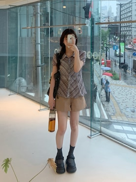 「シアートップス」｜momoさん（レディース・156cm）の夏コーディネート