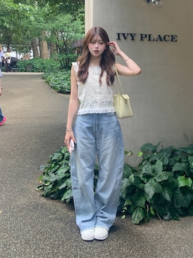 「アイテム（スニーカー、ベージュ系）」を使った、momoさん（レディース・156cm）の夏コーディネート