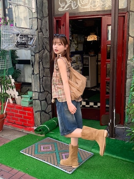 「アイテム（ブーツ）」を使った、momoさん（レディース・154cm）の夏コーディネート