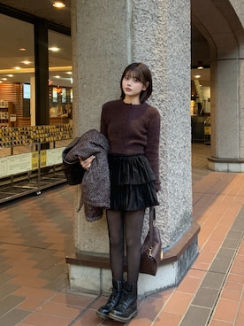 「スカートコーデ」｜「アイテム（ジャケット/アウター）」を使った、momoさん（レディース・154cm）の冬コーディネート