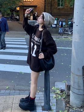 「アイテム（ニットキャップ/ビーニー）」を使った、momoさん（レディース・154cm）の秋コーディネート