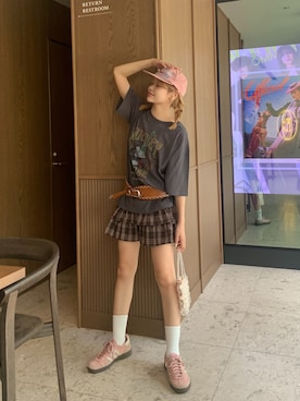「アイテム（キャップ）」を使った、momoさん（レディース・154cm）の夏コーディネート
