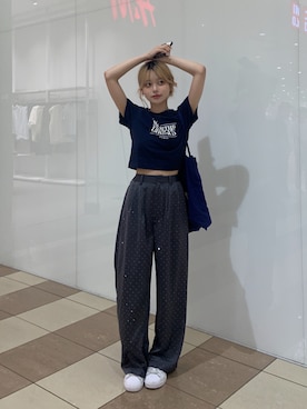 「アイテム（スラックス）」を使った、momoさん（レディース・154cm）の夏コーディネート