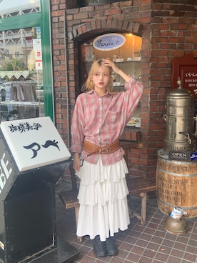 「アイテム（ベルト）」を使った、momoさん（レディース・154cm）の夏コーディネート