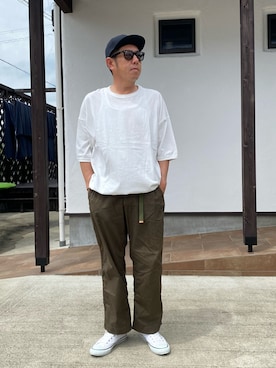 「MANUAL ALPHABET（マニュアル アルファベット）のアイテム（パンツ）」を使った、だっちんさん（メンズ・173cm）の夏コーディネート