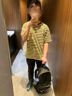 「UNIQLO（ユニクロ）のボーダーT（半袖）（Tシャツ/カットソー、イエロー系）」を使った、FRさん（メンズ・159cm）の秋コーディネート