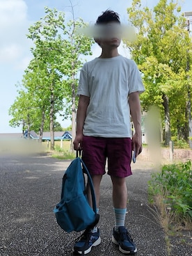「UNIQLO（ユニクロ）のクルーネックT（半袖）（Tシャツ/カットソー、ホワイト系）」を使った、FRさん（メンズ・159cm）の夏コーディネート