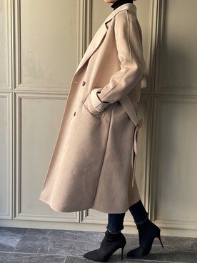 「JUNOAH（ジュノア）のアイテム（チェスターコート）」を使った、moi☺︎さん（レディース・154cm）の冬コーディネート