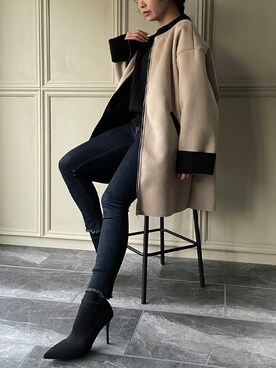 「JUNOAH（ジュノア）のアイテム（ジャケット/アウター）」を使った、moi☺︎さん（レディース・154cm）の冬コーディネート