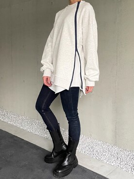 「junoah（ジュノア）のアイテム（スウェット）」を使った、moi☺︎さん（レディース・154cm）の冬コーディネート
