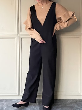 「JUNOAH（ジュノア）のアイテム（オールインワン・サロペット）」を使った、moi☺︎さん（レディース・154cm）の冬コーディネート