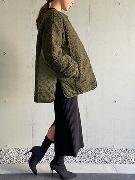 「JUNOAH（ジュノア）のアイテム（ジャケット/アウター）」を使った、moi☺︎さん（レディース・154cm）の冬コーディネート