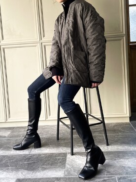 「JUNOAH（ジュノア）のアイテム（その他アウター）」を使った、moi☺︎さん（レディース・154cm）の冬コーディネート