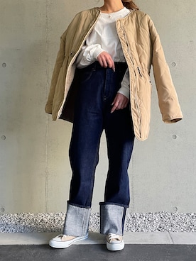 「JUNOAH（ジュノア）のアイテム（その他アウター）」を使った、moi☺︎さん（レディース・154cm）の冬コーディネート