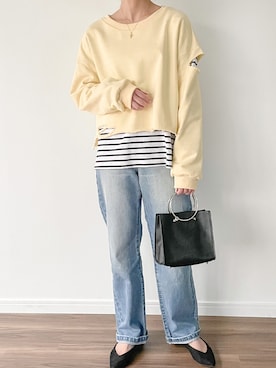 「junoah（ジュノア）のアイテム（スウェット）」を使った、moi☺︎さん（レディース・154cm）の春コーディネート