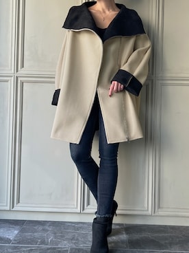 「JUNOAH（ジュノア）のアイテム（その他アウター）」を使った、moi☺︎さん（レディース・154cm）の秋コーディネート