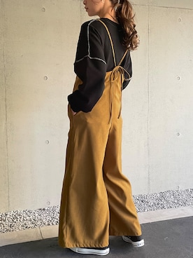 「JUNOAH（ジュノア）のアイテム（オールインワン・サロペット）」を使った、moi☺︎さん（レディース・154cm）の冬コーディネート