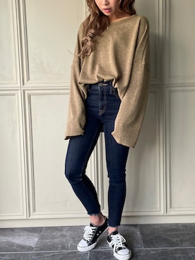 「junoah（ジュノア）のアイテム（トップス）」を使った、moi☺︎さん（レディース・154cm）の秋コーディネート