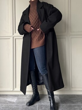 「JUNOAH（ジュノア）のアイテム（チェスターコート）」を使った、moi☺︎さん（レディース・154cm）の冬コーディネート