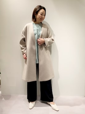 「qualite（カリテ）のダンボールニットコート（ノーカラーコート）」を使った、NANAさん（レディース・163cm）の春コーディネート