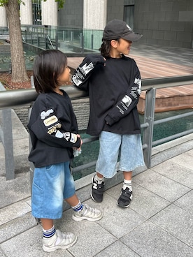 「アイテム（デニムパンツ）」を使った、wa.ou.chiさん（キッズ・123cm）の秋コーディネート