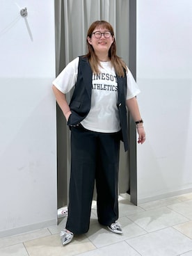 「GLOBAL WORK（グローバルワーク）のお手入れらくらくSET UPワイドパンツ/136123（その他パンツ）」を使った、たけちゃんさん（レディース・162cm）の秋コーディネート