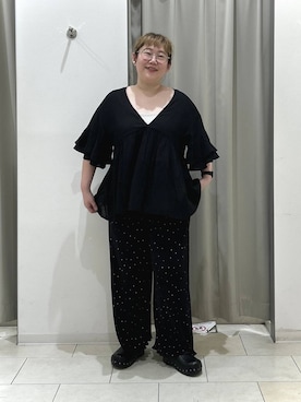 「LOWRYS FARM（ローリーズファーム）のウッドサンダル 637756（サンダル、ブラック系）」を使った、たけちゃんさん（レディース・161cm）の春コーディネート