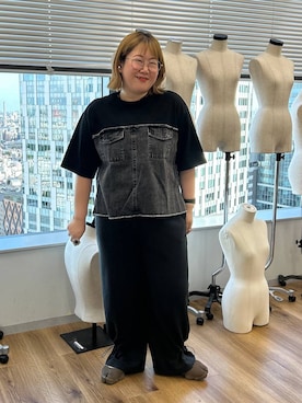 「GLOBAL WORK（グローバルワーク）の裾ドロストスウェットパンツ/1052819（その他パンツ、ブラック系）」を使った、たけちゃんさん（レディース・161cm）の夏コーディネート