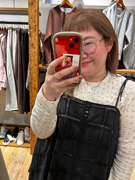 「LOWRYS FARM（ローリーズファーム）のイージーバギーデニム　601067（デニムパンツ、ブルー系）」を使った、たけちゃんさん（レディース・161cm）の春コーディネート