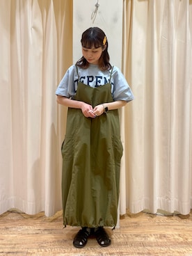 「ミリタリーコーデ」｜「アイテム（ワンピース/ドレス）」を使った、🌱メグミさん（レディース・154cm）の春コーディネート