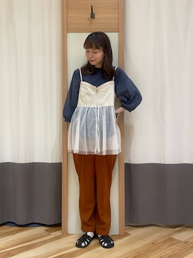 「Samansa Mos2 blue（サマンサモスモスブルー）のアイテム（パンツ、オレンジ系）」を使った、🌱メグミさん（レディース・154cm）の夏コーディネート