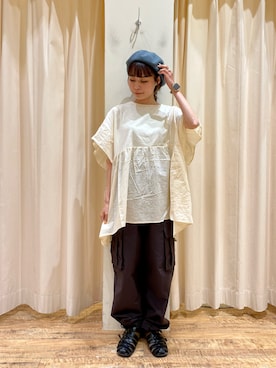 「ナイロンパンツ」｜「アイテム（チュニック）」を使った、🌱メグミさん（レディース・154cm）の夏コーディネート