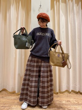 「スエット」｜「アイテム（ハンチング/ベレー帽）」を使った、🌱メグミさん（レディース・154cm）の秋コーディネート