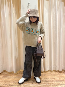 「ツイードパンツ」｜「アイテム（ブーツ）」を使った、🌱メグミさん（レディース・154cm）の秋コーディネート